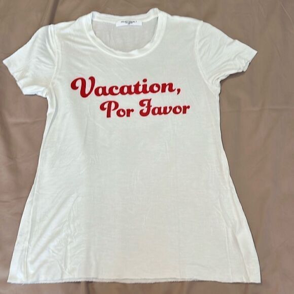 NWOT Project Social T size small “Vacation Por Favor” graphic thin white shirt - Picture 2 of 8